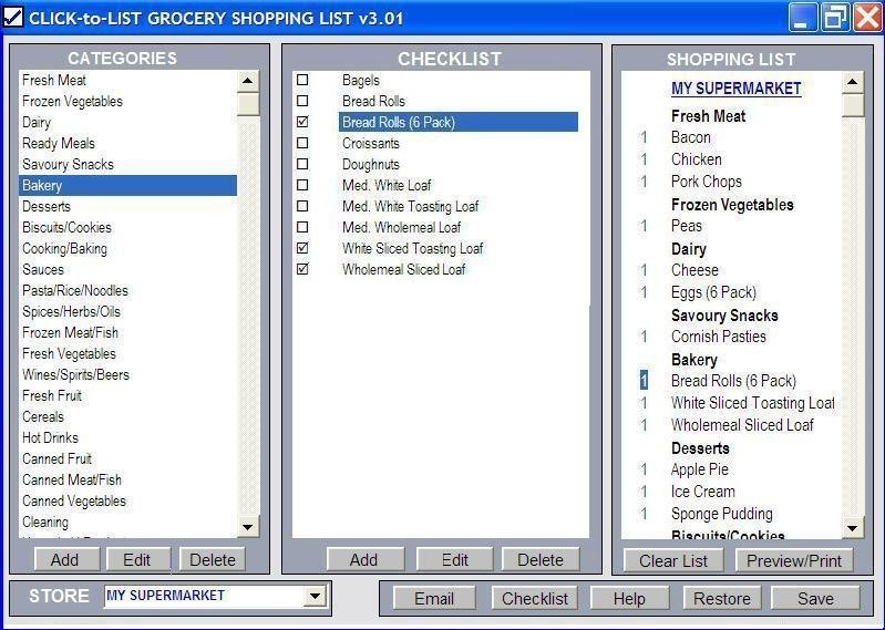 Click to List Grocery Shopping List