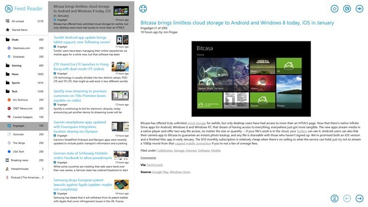 Feed Reader for Win8 UI