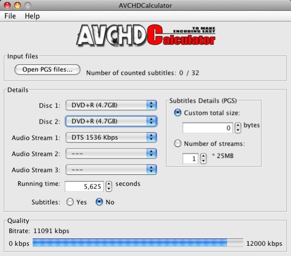 AVCHDCalculator for Mac OS X
