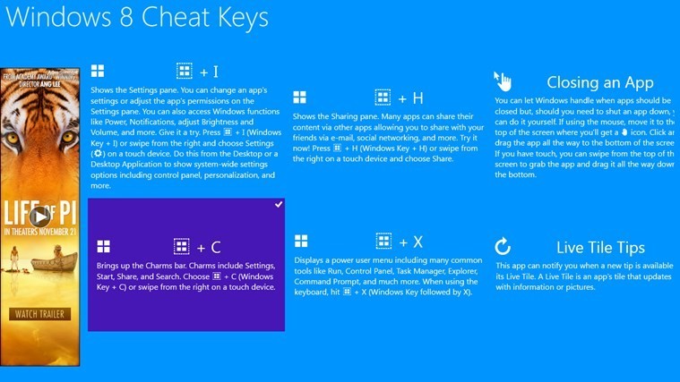 Windows 8 Cheat Keys