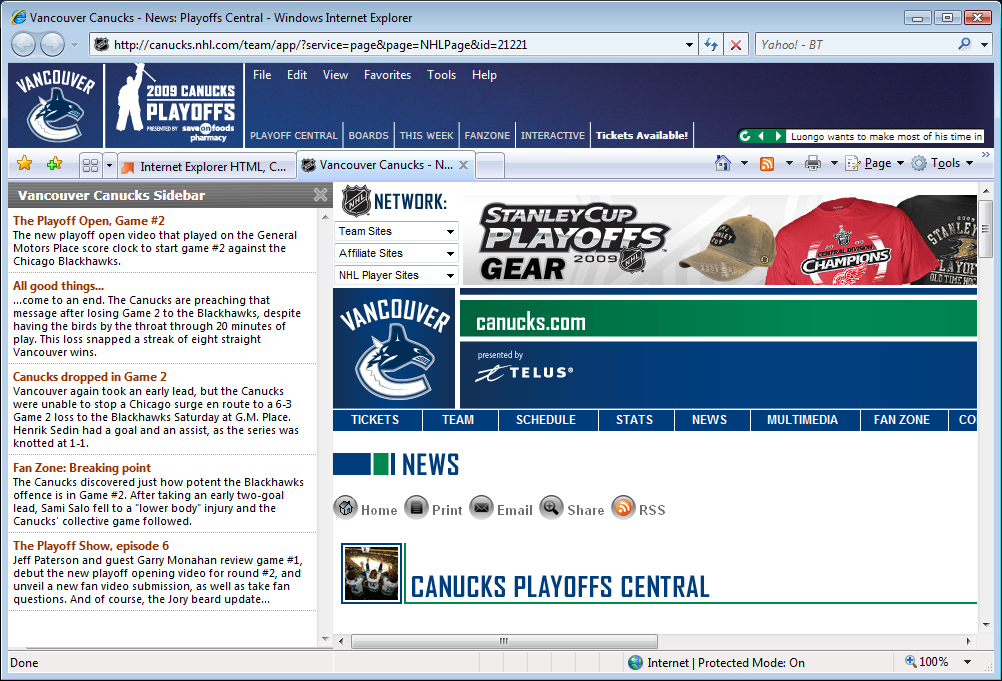 NHL Vancouver Canucks IE Browser Theme