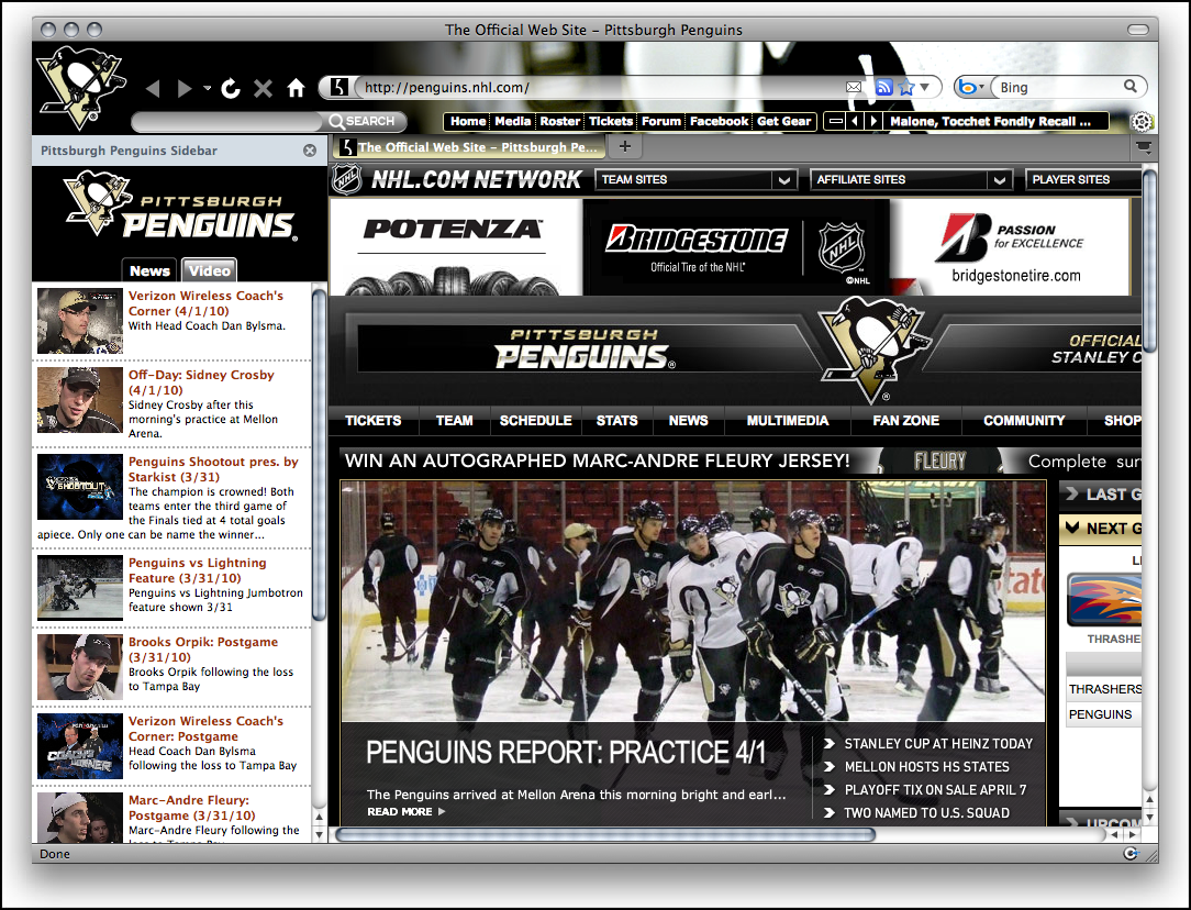 NHL Pittsburgh Penguins Hockey Firefox Theme