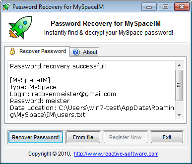Password Recovery for MySpaceIM