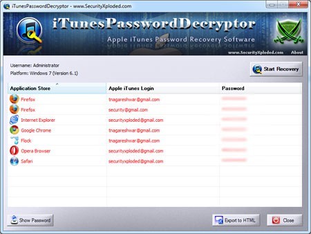 Apple iTunes Password Decryptor
