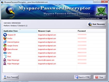 Myspace Password Decryptor