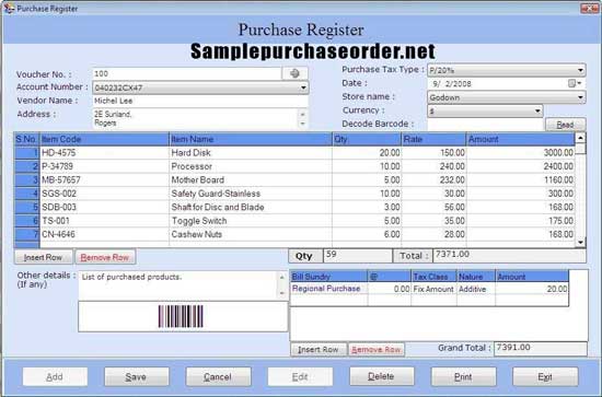 Accounting Purchase Order