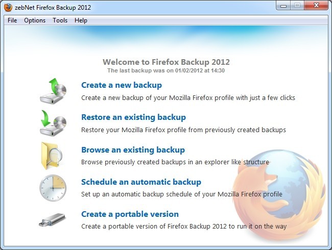 ZebNet Firefox Backup 2012 Free Edition