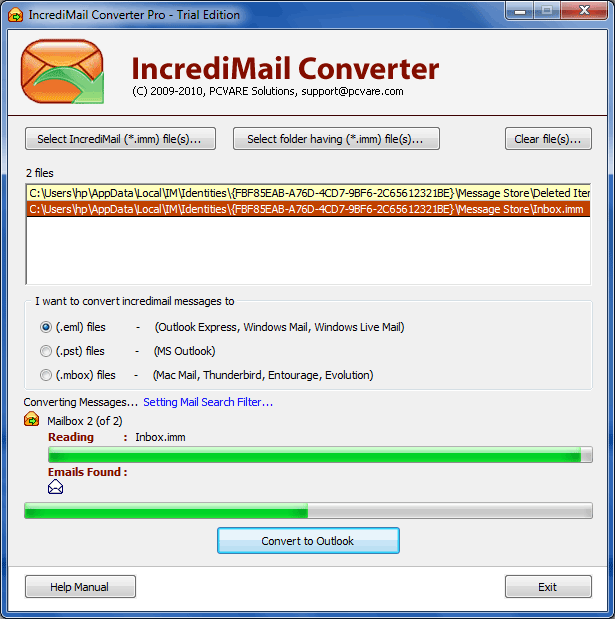 Transfer from IncrediMail to Thunderbird
