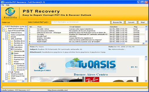 Microsoft PST file recovery software