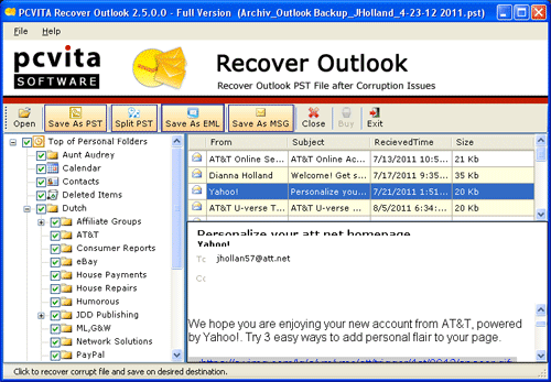 Restore PST into Outlook