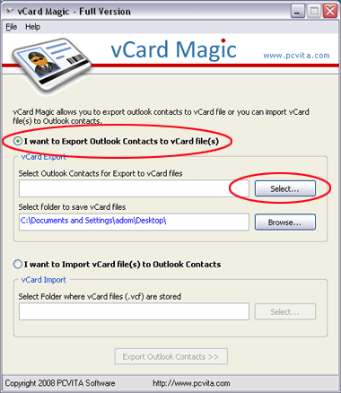 Send vCard to Outlook