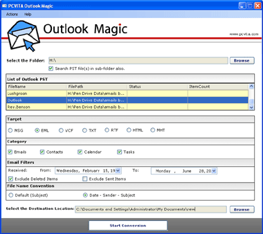 Outlook PST File Format Conversion