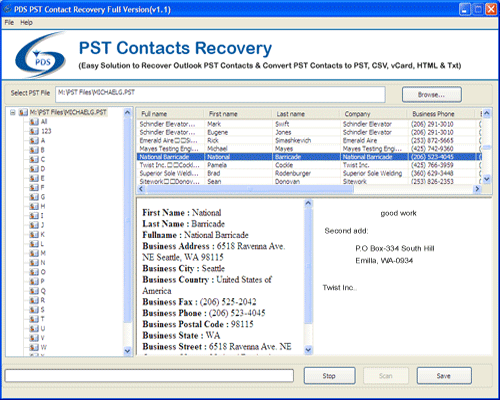 PST Recovery Contacts