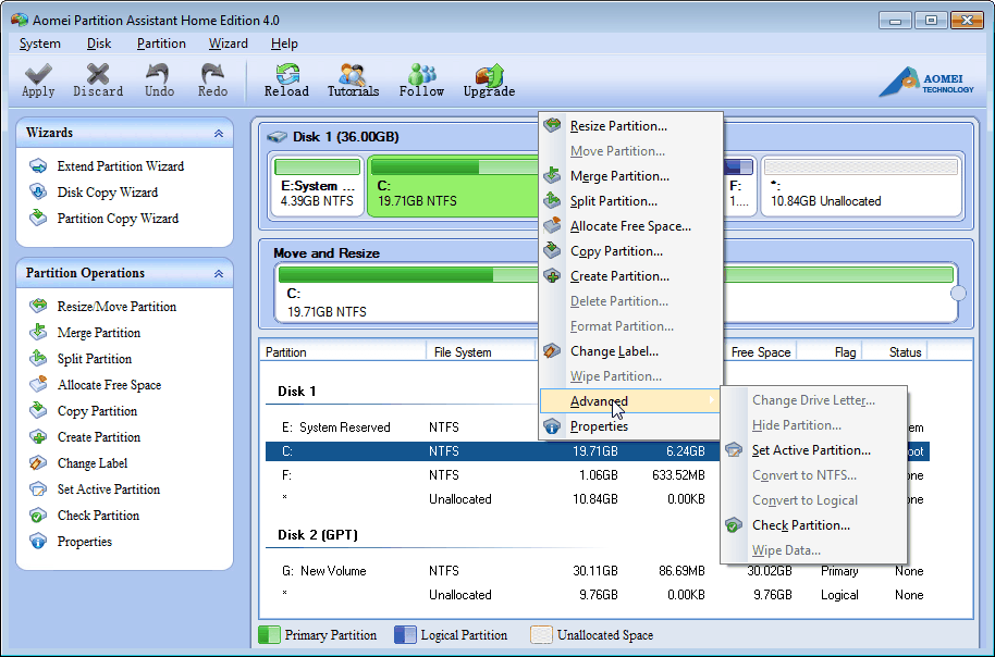 Aomei Partition Assistant Free Edition