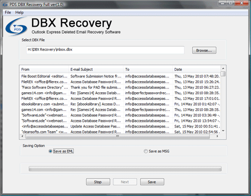 Outlook Express DBX File Recovery