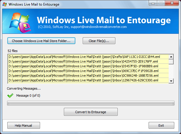 SoftLay Windows Live Mail to Entourage