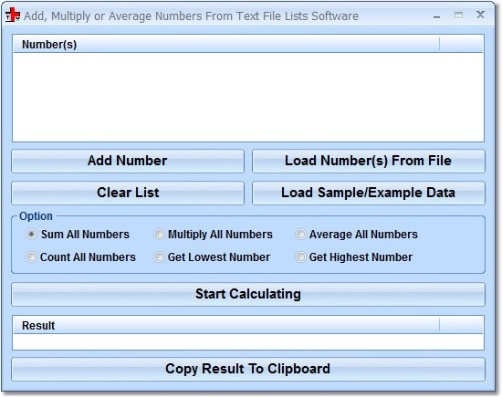 Add, Multiply or Average Numbers From Text File Lists Software