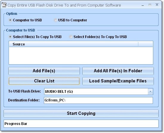 Copy Entire USB Flash Disk Drive To and From Computer Software
