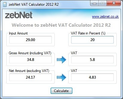 ZebNet VAT Calculator 2012 R2