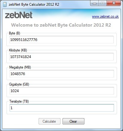ZebNet Byte Calculator 2012 R2