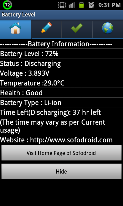 Sofodroid Battery Level