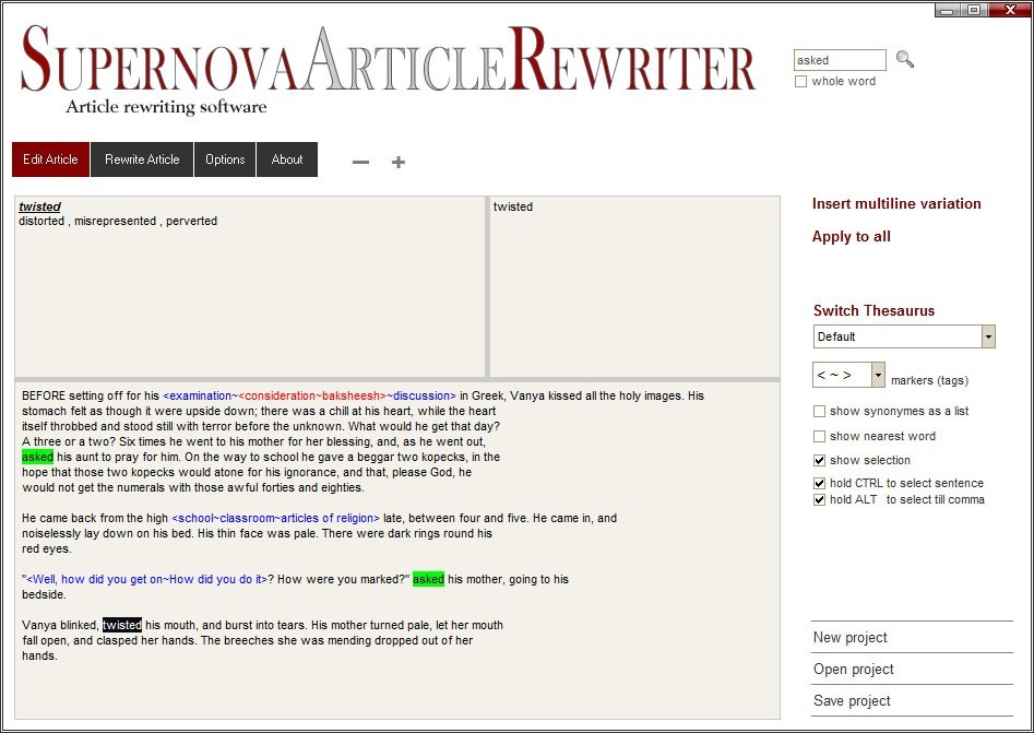 Supernova Article Rewriter