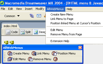 AllWebMenus Javascript Menu Dreamweaver Extension