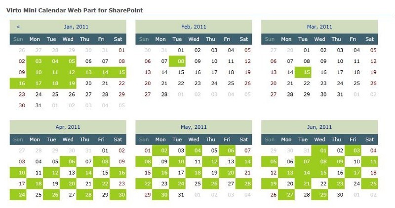 Virto Ajax SharePoint Mini Calendar