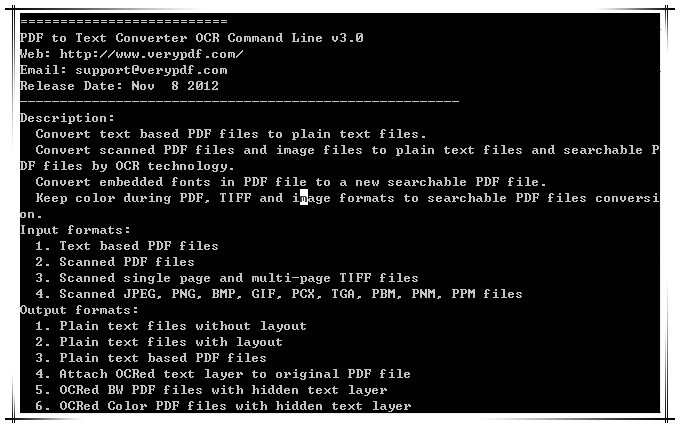 VeryPDF PDF to Text OCR Converter CMD