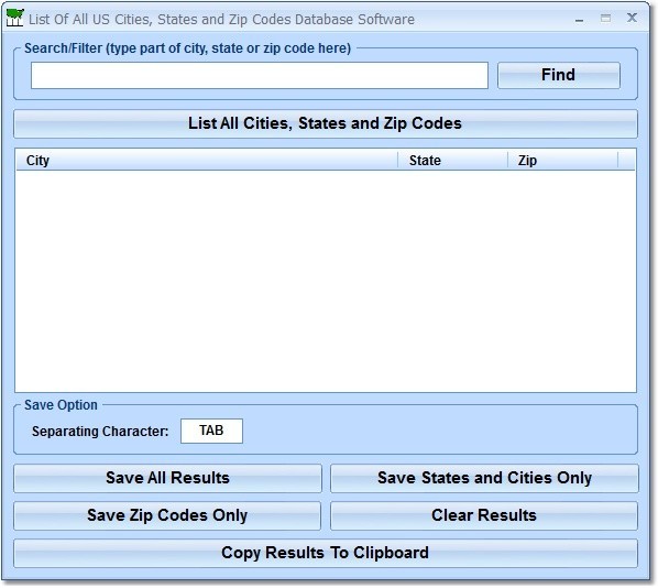List Of All US Cities, States and Zip Codes Database Software