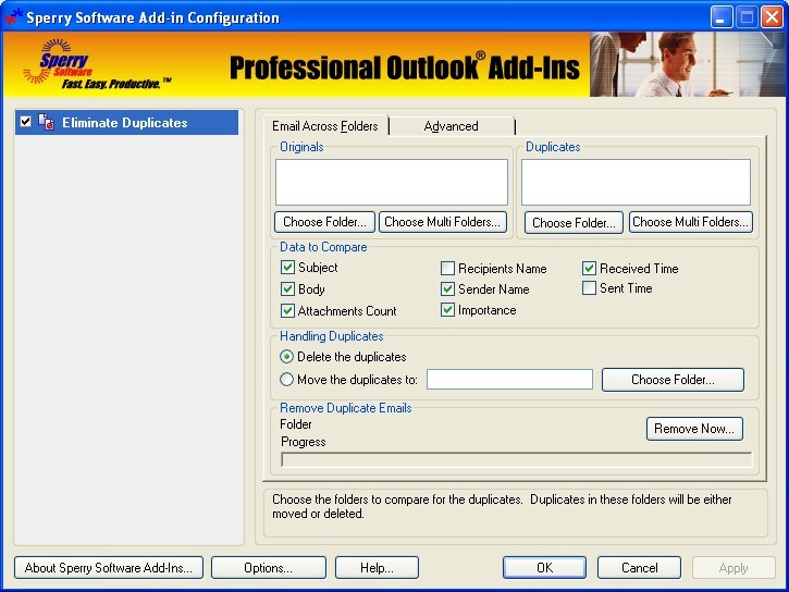 Duplicate Email Eliminator Across Folders for Outlook 2000, 2002, 2003