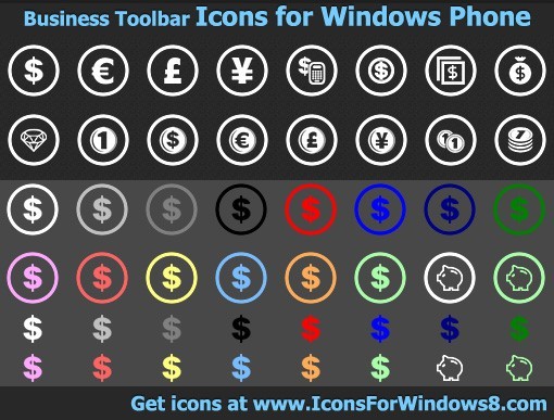 Business Toolbar Icons for Windows Phone