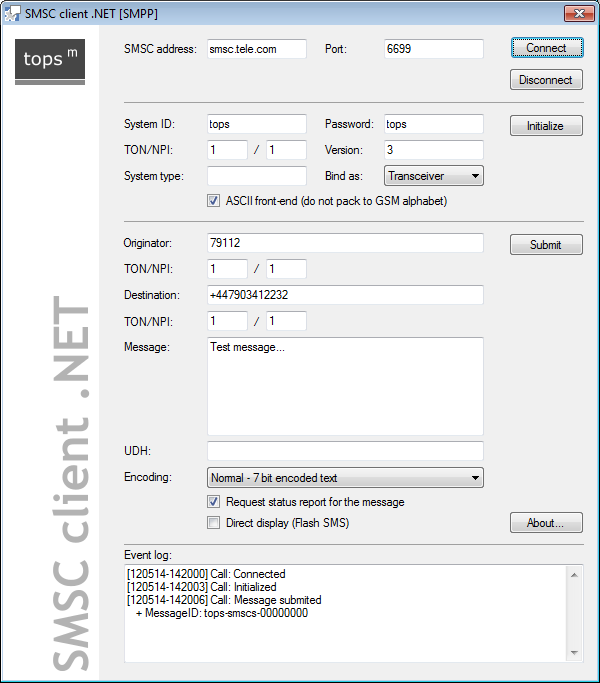 SMSC client .NET for SMPP, UCP, CIMD2 and SEMA