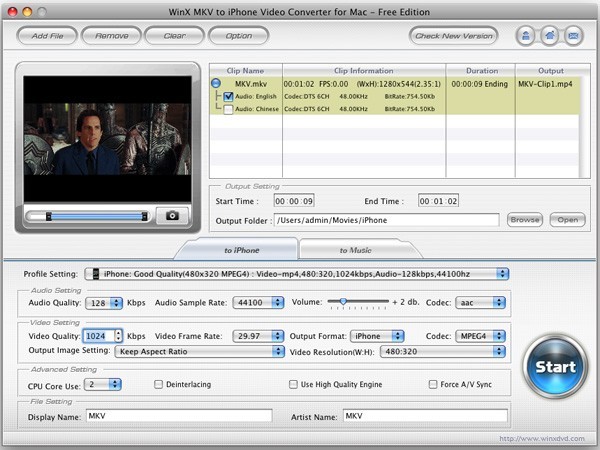 WinX MKV to iPhone Converter for Mac