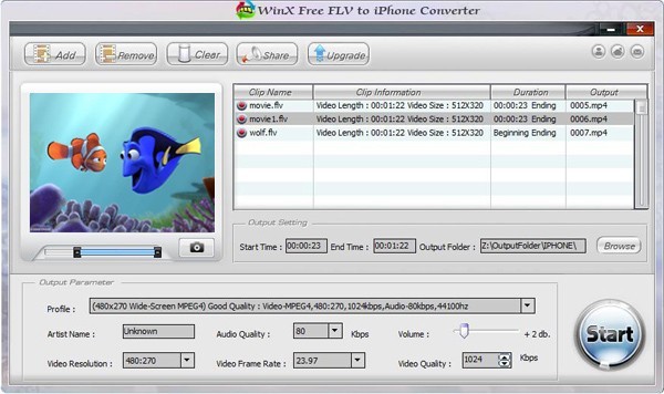 WinX Free FLV to iPhone Video Converter